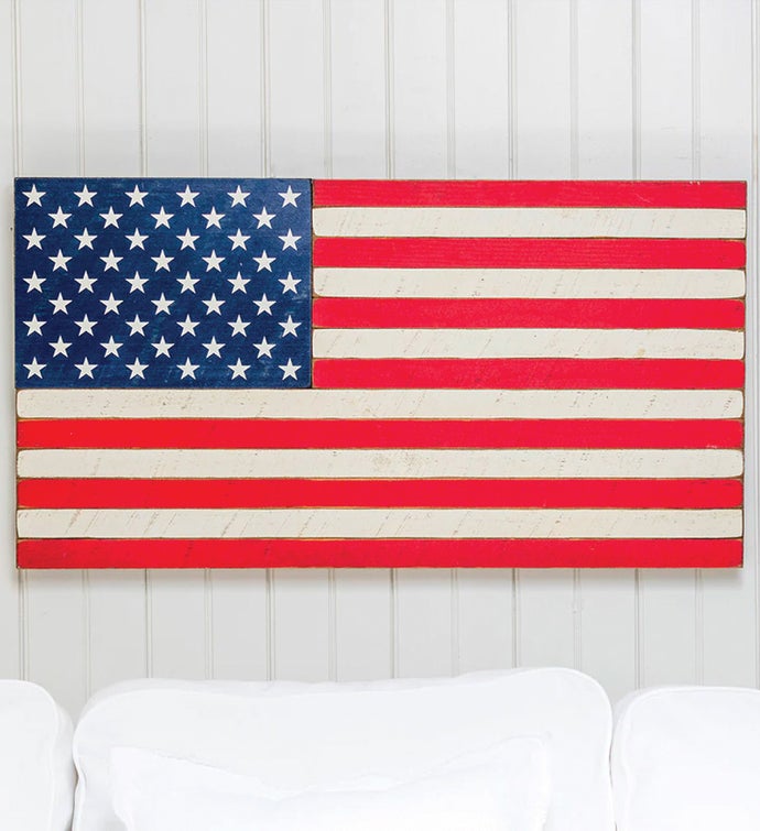50 Stars Wooden American Flag